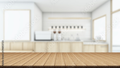 close-up look at wooden desk over blurred barber design loft and modern background