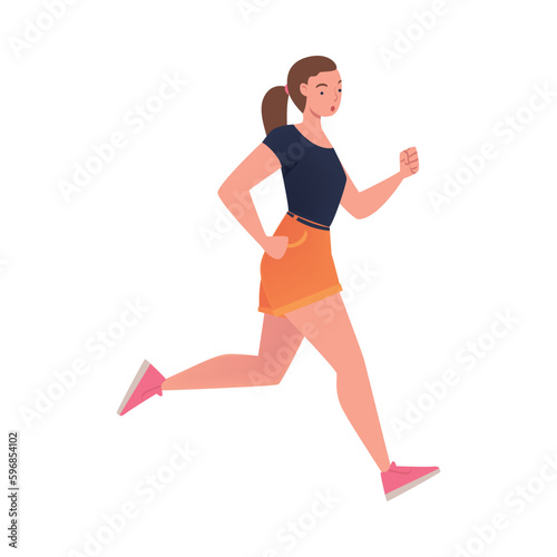 Woman Character Hurrying Running Fast Feeling Panic of Being Late Vector Illustration