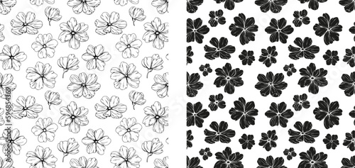 Simple. Seamless vector floral pattern. Tropical nature wrapping paper or textile design.Abstract boho plants seamless pattern neutral design. Flowers sketch.