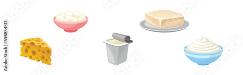 Dairy Products with Cheese, Yoghurt, Quark, Sour Cream and Butter Vector Set