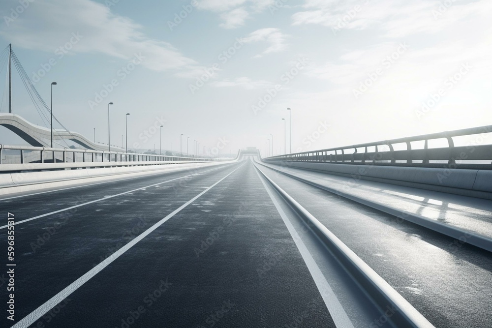 3D illustration of empty highway on white background with lines. Generative AI