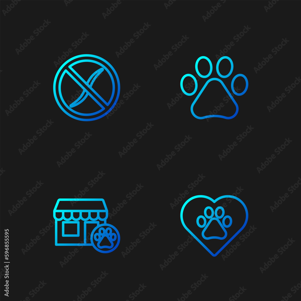 Set line Heart with animals footprint, Veterinary hospital, Anti worms parasite and Paw. Gradient color icons. Vector Set line Heart with animals footprint, Veterinary hospital, Anti worms parasite and Paw. Gradient color icons. Vector