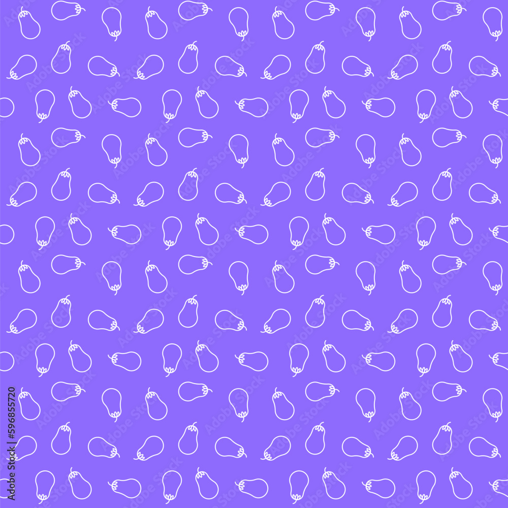 Seamless pattern of cute eggplants on a purple background