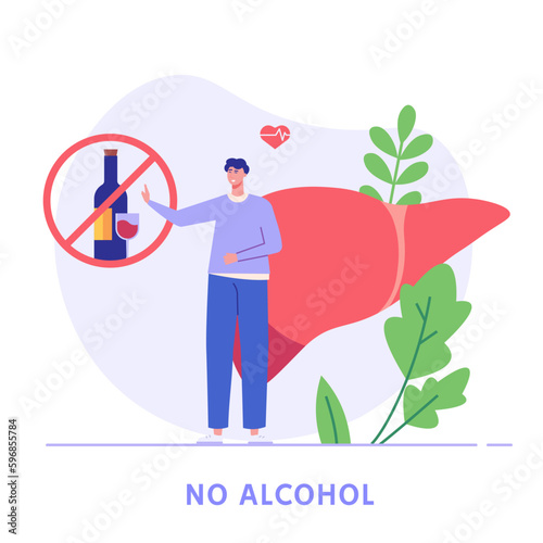 Stop drinking illustration. Healthy people refuse alcoholic drinks. Concept of alcohol addiction, sober, healthy lifestyle without alcohol. Vector flat cartoon design for web banners