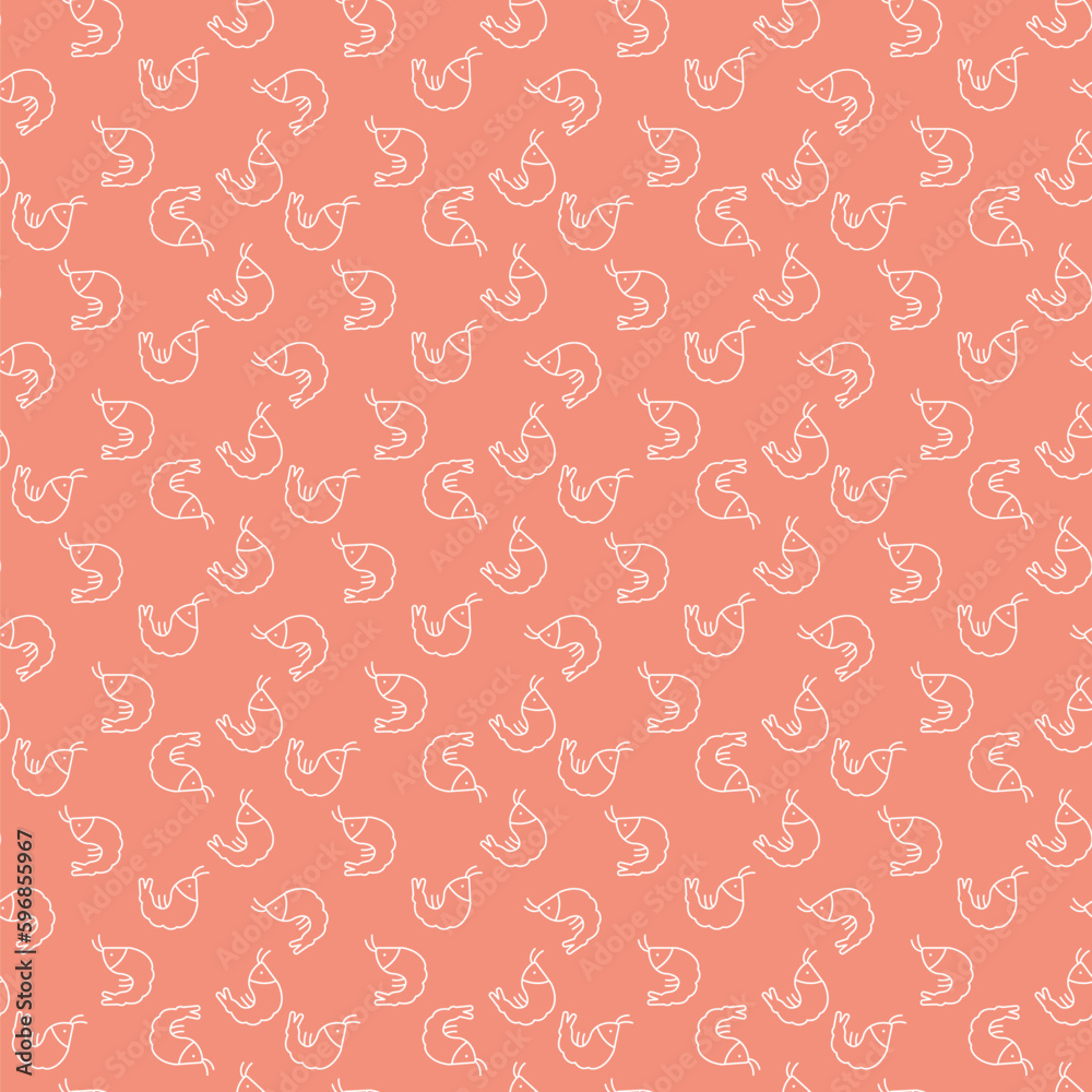 Seamless pattern of cartoon shrimp on a pink background Seamless pattern of cartoon shrimp on a pink background