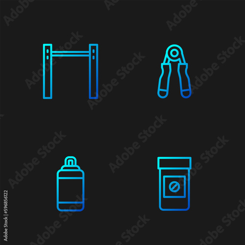 Set line Anabolic drugs, Punching bag, Horizontal bar and Sport expander. Gradient color icons. Vector