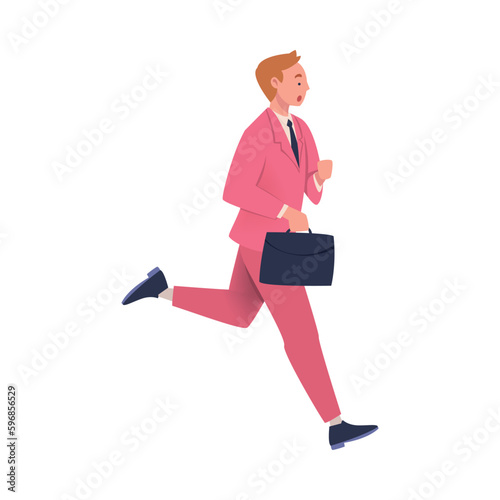 Man Character with Briefcase Hurrying Running Fast Feeling Panic of Being Late Vector Illustration