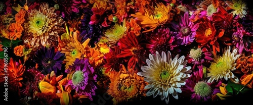 a group of flowers are grouped together in different colors Generative AI