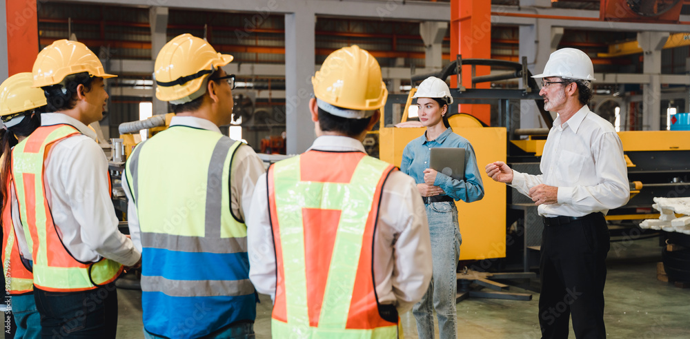 custom made wallpaper toronto digitalwoman worker and engineer under inspection and checking production process on factory station. Factory Engineer. Professional Heavy Industry Engineer Worker. Team of factory workers.