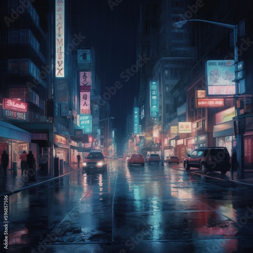 Enigmatic City Street at Night   AI Generated