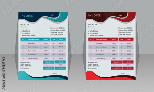 Professional and modern Business invoice form template.Invoicing money bills or price invoices and payment agreement design templates.Tax form, bill graphic or payment receipt page vector.