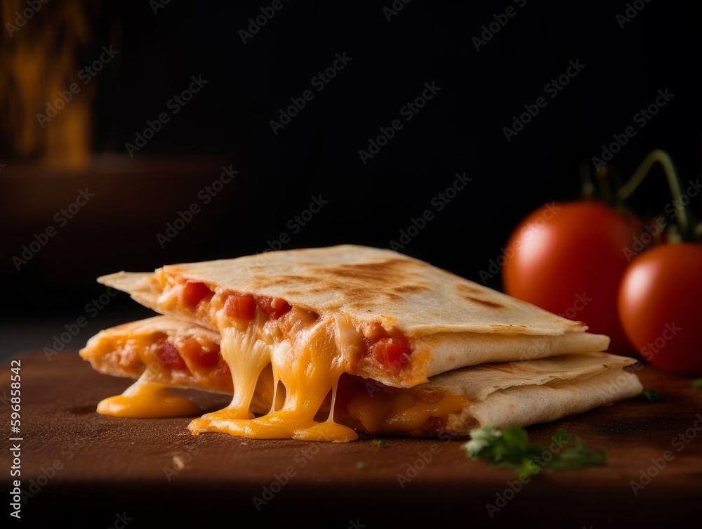 quesadilla with melted cheese and diced tomatoes on a plate quesadilla with melted cheese and diced tomatoes on a plate