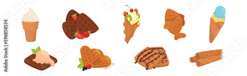 Waffle Sweet Dessert and Sugary Confection Vector Set