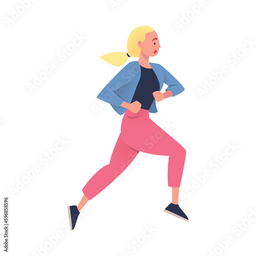 Woman Character Hurrying Running Fast Feeling Panic of Being Late Vector Illustration