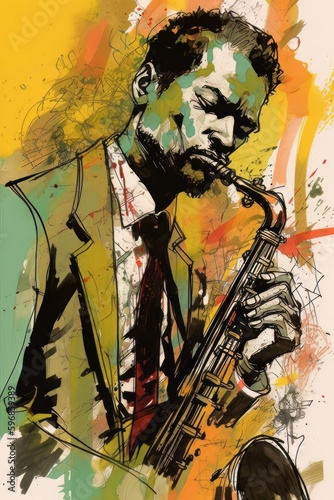 Man playing an instrument. Music. Jazz. Moody. Gritty.