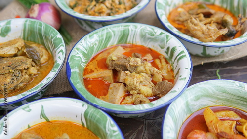 chicken, fish, gravy and curry bowl