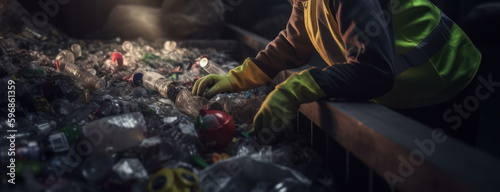 Recycling Worker Sorting Waste at Facility