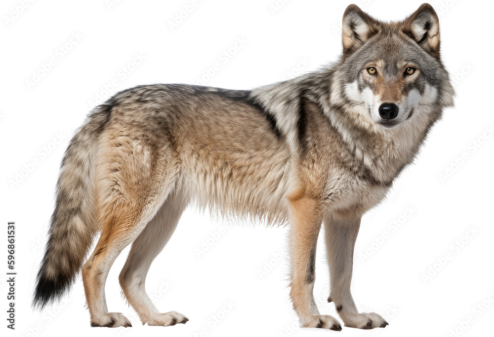 Gray Wolf Side View Isolated on Transparent Background, AI Generative