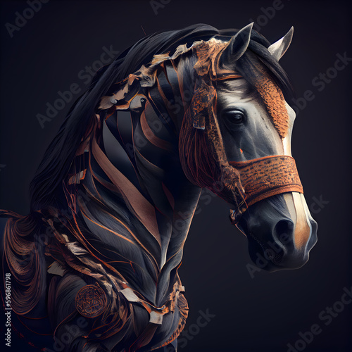 Portrait of a horse on a black background. 3d rendering