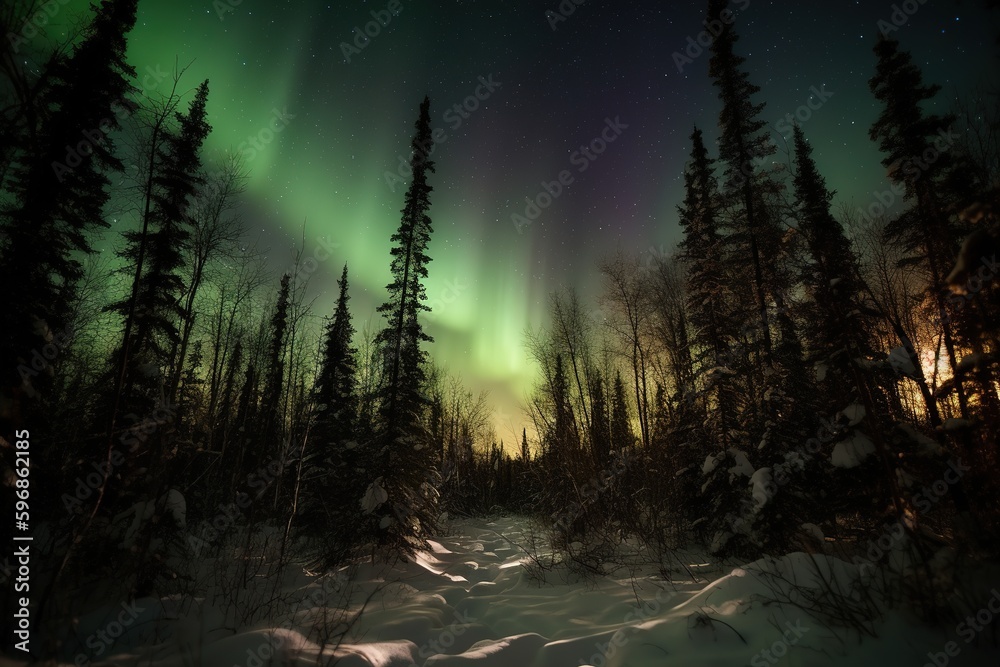 northern lights in the forest