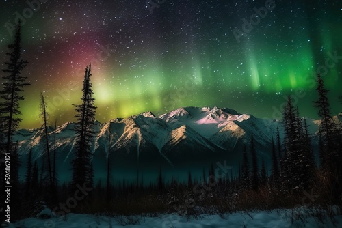 northern lights over the mountains