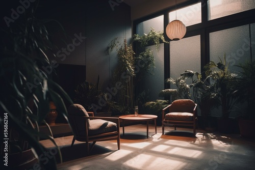 Peaceful and tranquil sitting area. Generative AI © Meliora