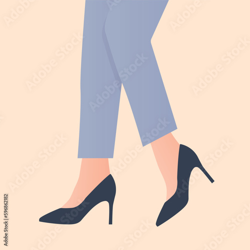 female slim legs in high heel shoes and pants- vector illustration