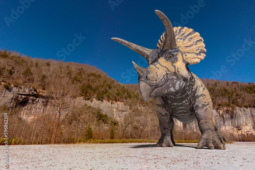 Fototapeta Naklejka Na Ścianę i Meble -  triceratops is standing up in winter times with copy space