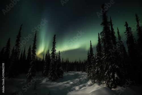 northern lights in the forest © stasknop