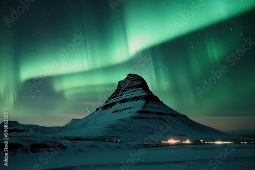 northern lights over the mountains