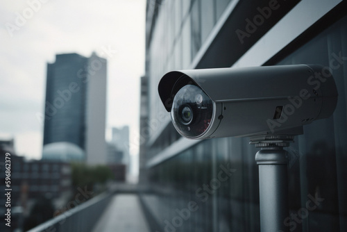 Building with High-Tech Security Camera