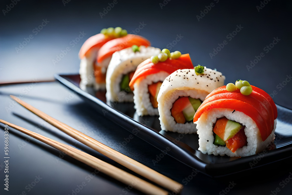 Savor the Flavors of Delicious Sushi with Vibrant Colors and Close-up Detail with Generative AI Savor the Flavors of Delicious Sushi with Vibrant Colors and Close-up Detail with Generative AI