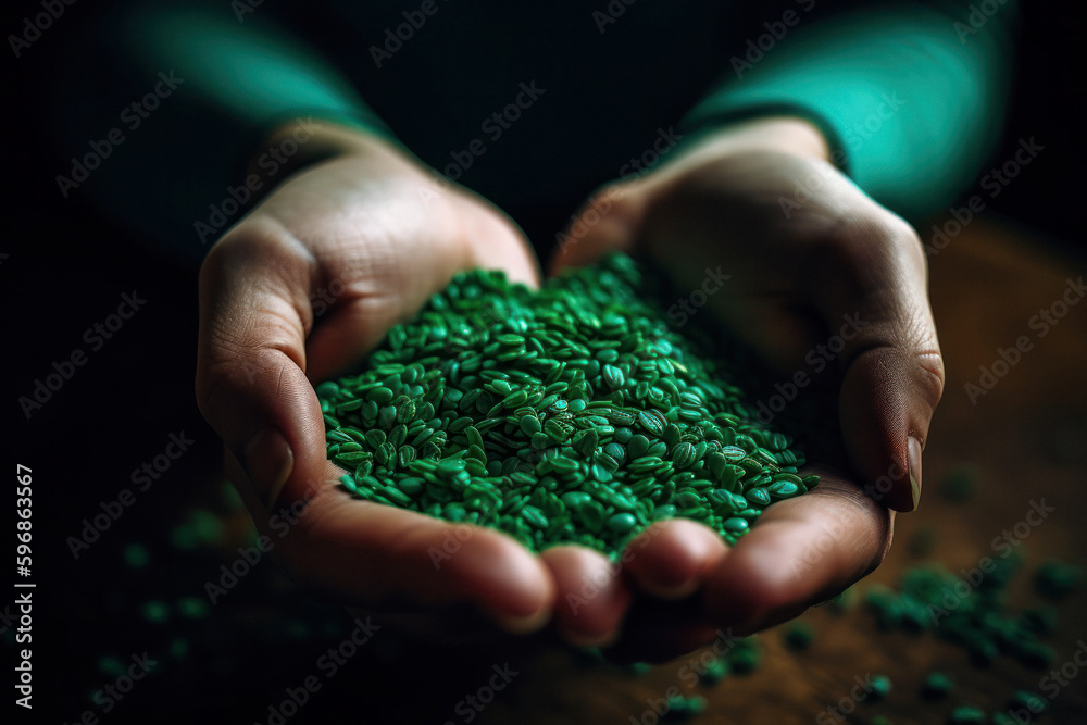 Hands Holding Biodegradable Plastic Pellets Hands Holding Biodegradable Plastic Pellets