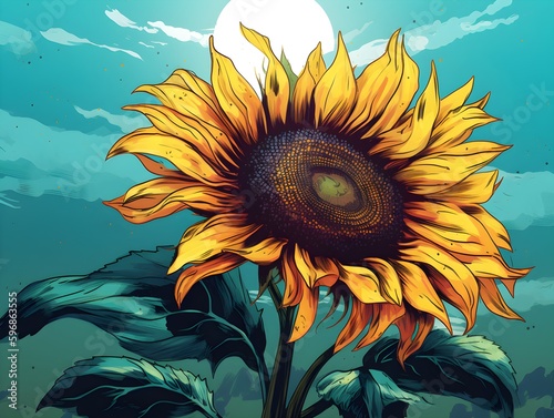 sunflower on blue background (Generative AI)