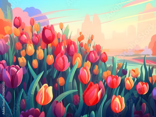 tulip field in spring (Generative AI)