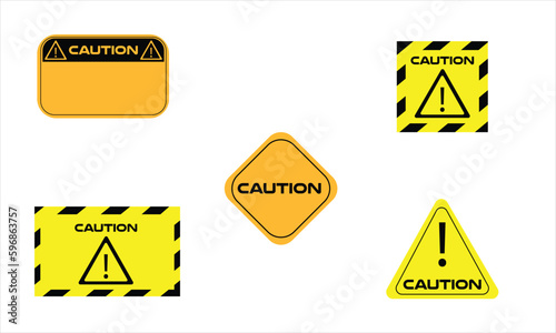 set of warning signs caution signs on white