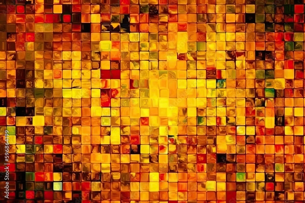 mosaic pattern with yellow and red squares. Generative AI