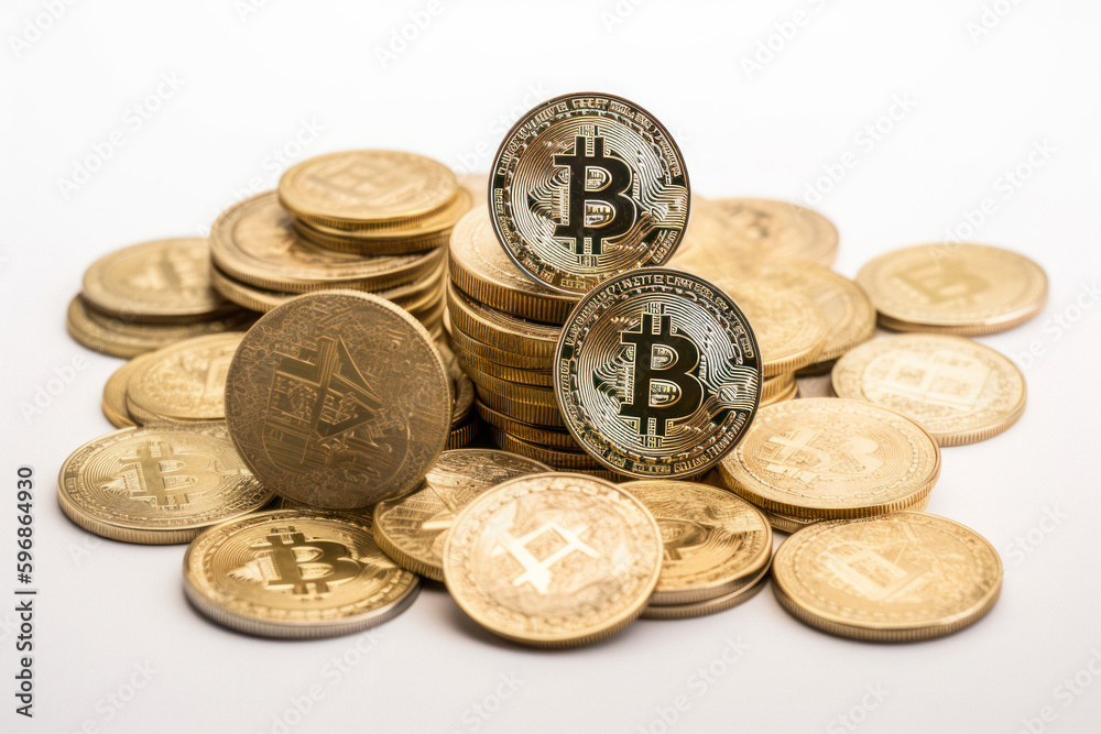 Stack of Golden Bitcoin Coins