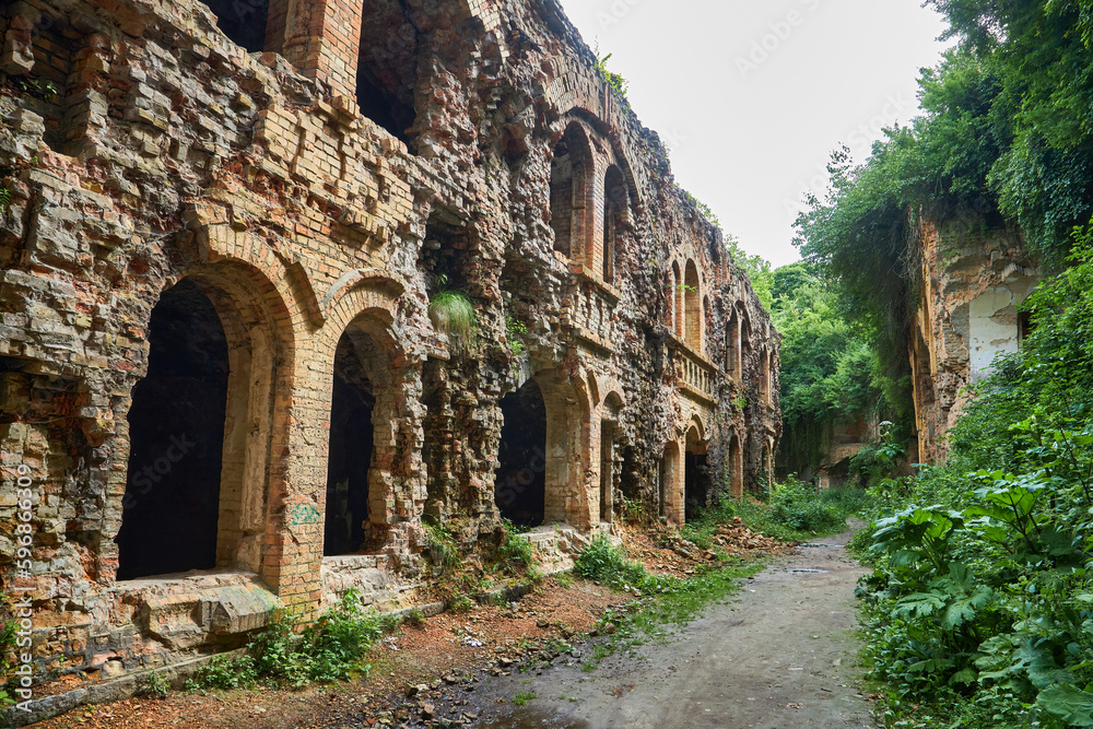 Fototapeta premium Ruins of old fortification Fort outpost Dubno or Tarakaniv fort in Rivne region