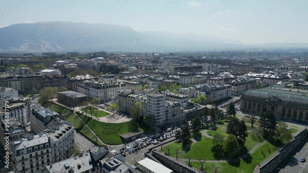 Geneva from above - flight over the city - aerial view by drone Geneva from above - flight over the city - aerial view by drone