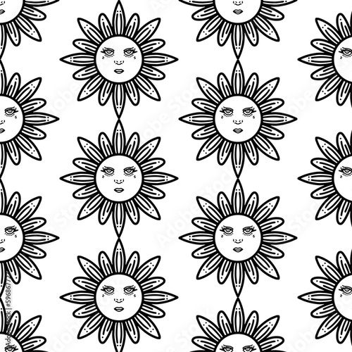 seamless pattern sun mandala. Geometric mandala symbol of spirituality and healing. 
