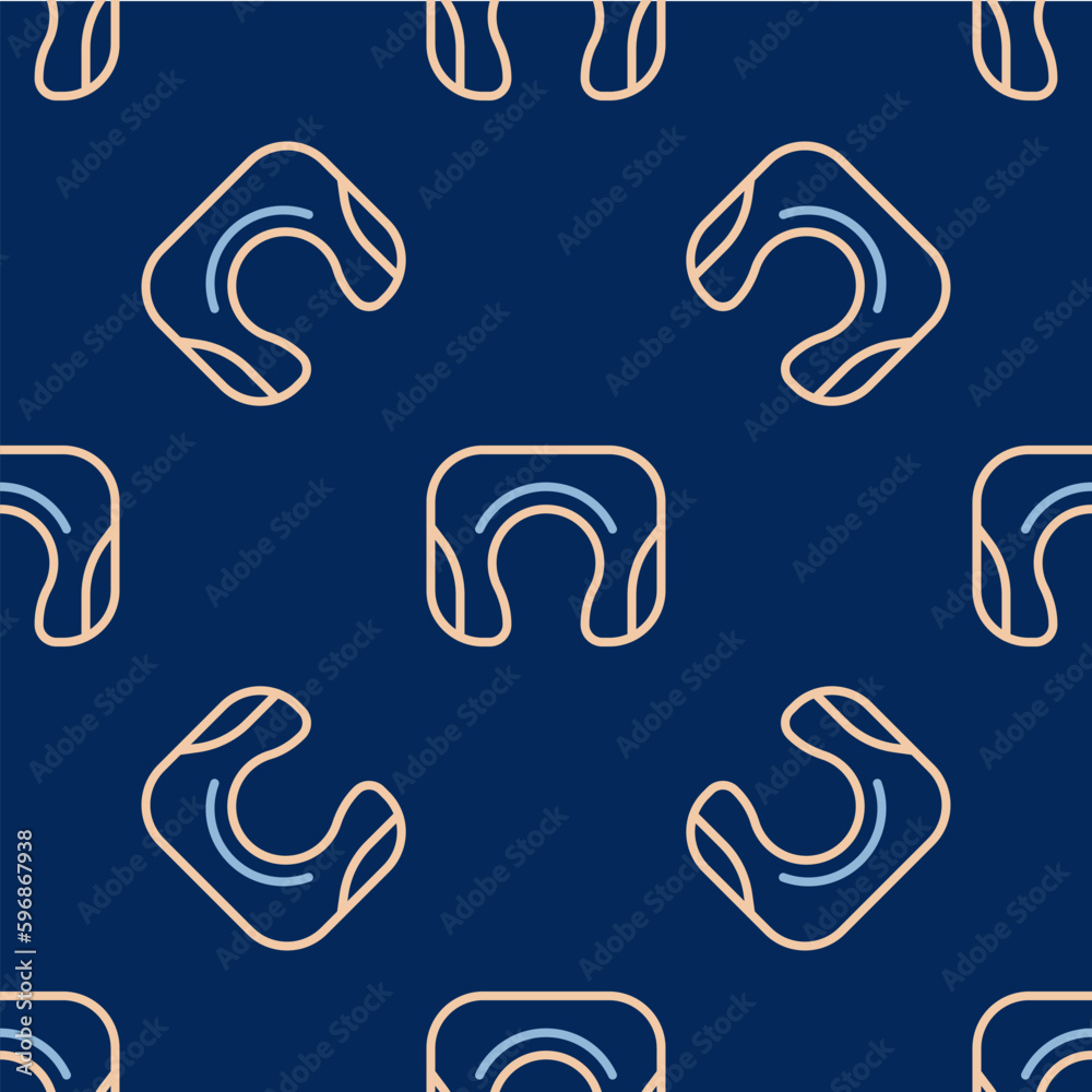 Fototapeta premium Line Travel neck pillow icon isolated seamless pattern on blue background. Pillow U-shaped. Vector