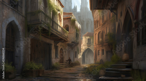 Illustration of medieval city created with Generative AI technology. © aigarsr