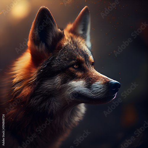 Portrait of a wolf. Portrait of a wolf in the forest.