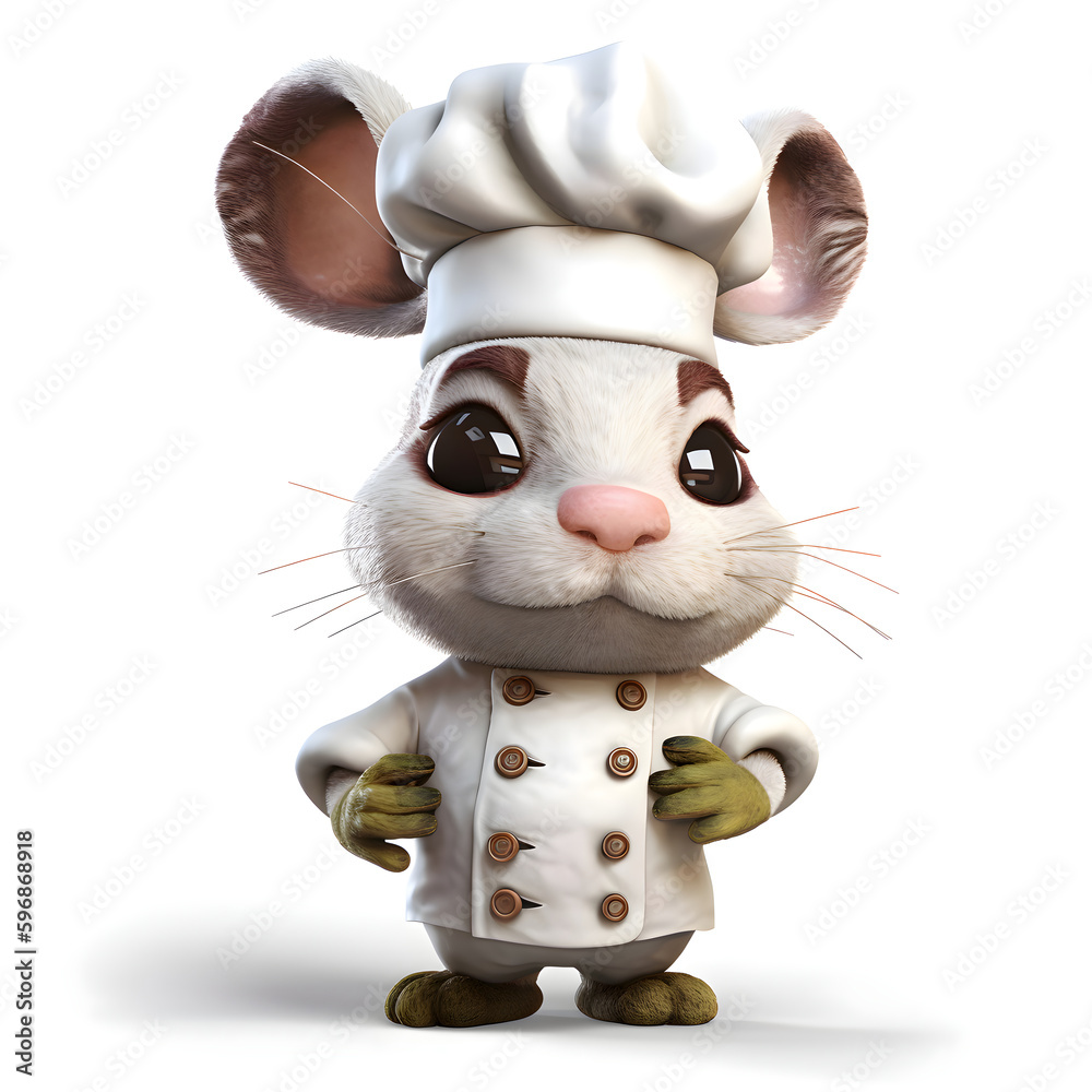 3D rendering of a cute little rabbit wearing a chef's hat and a chef's uniform