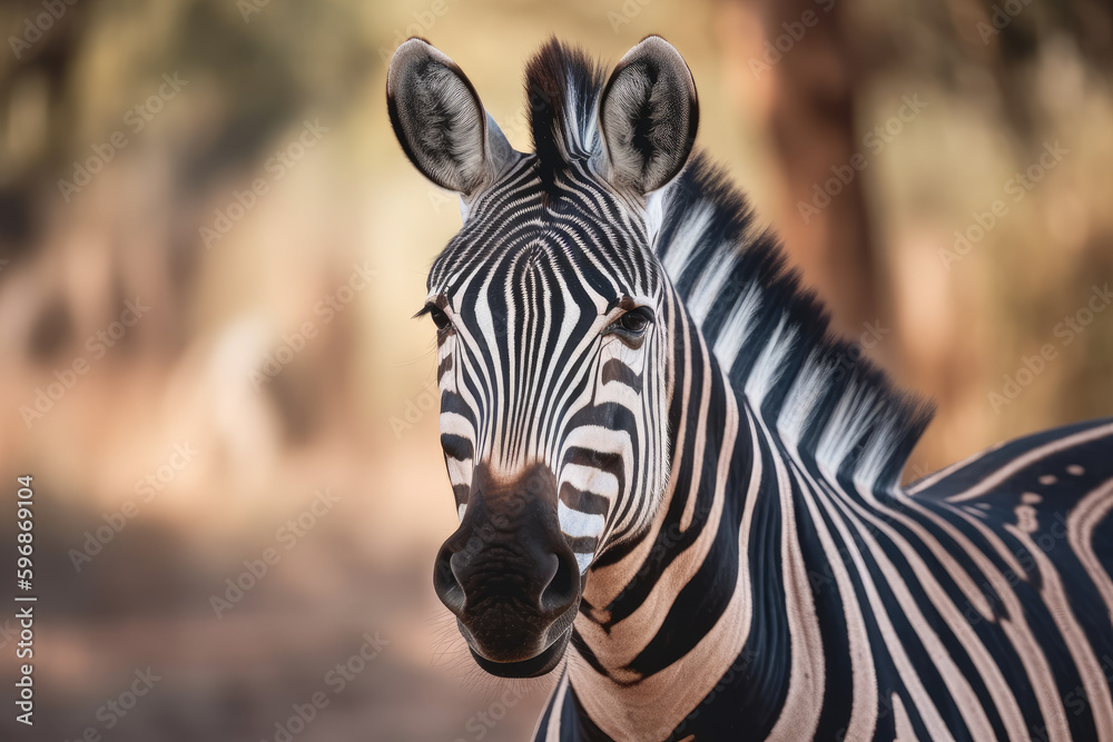 Fototapeta premium zebra looking at the camera looking at the camera, ai generated.