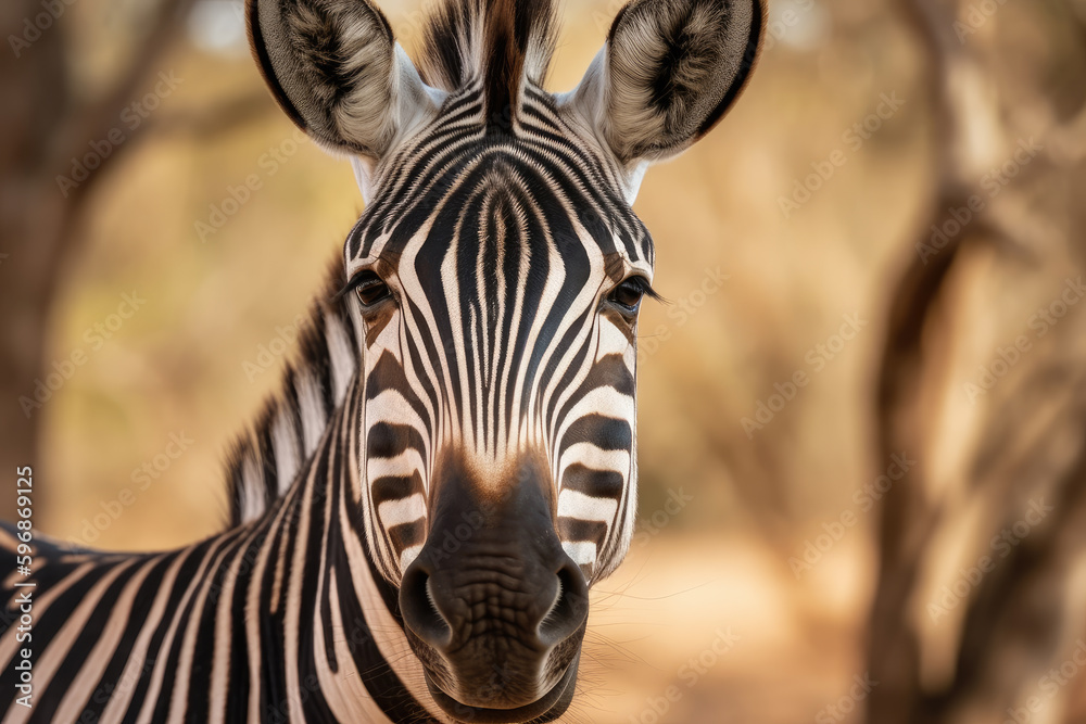 Naklejka premium zebra looking at the camera looking at the camera, ai generated.