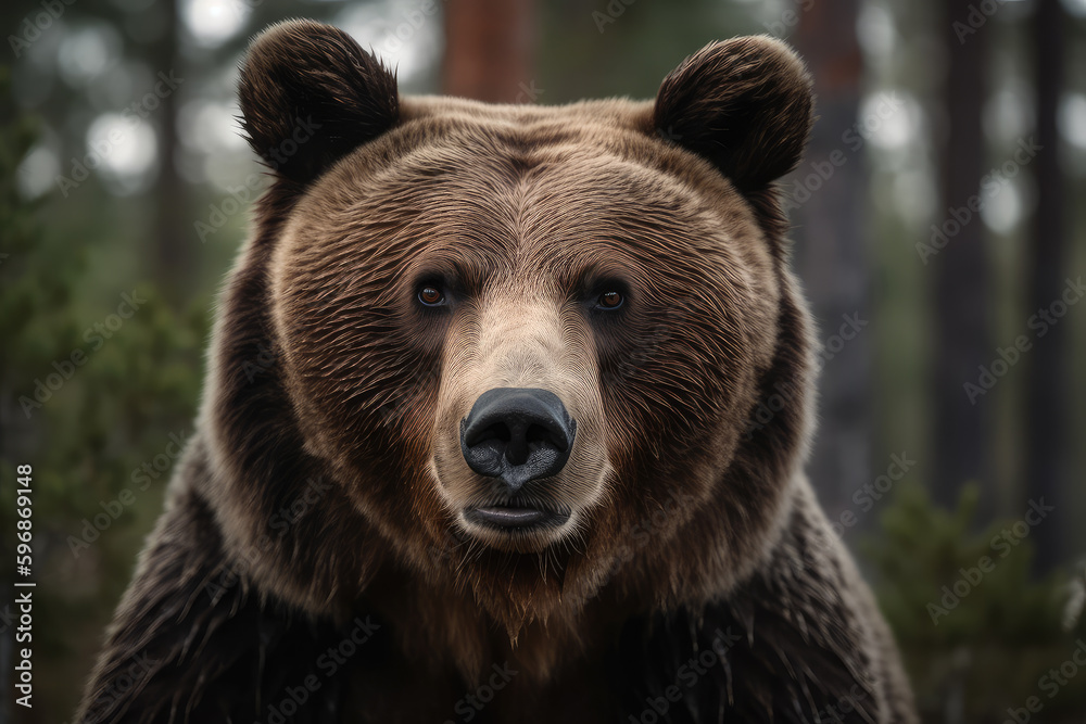 bear looking at the camera, beautiful background, ai generated.