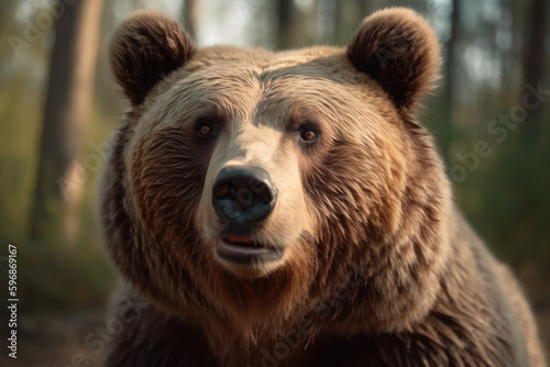 bear looking at the camera, beautiful background, ai generated. © Giovanna