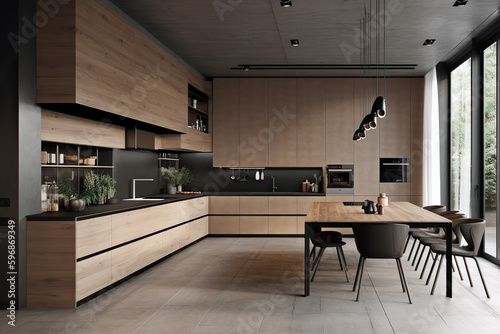 Modern kitchen design for cooking and dining